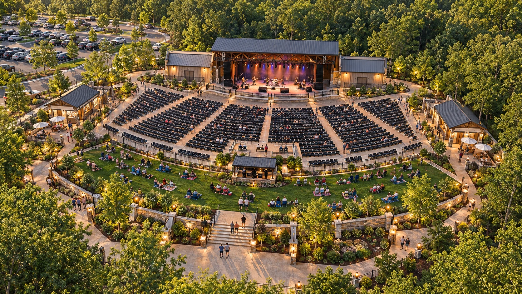 Photorealistic aerial concept of the future CR 91 outdoor amphitheater and event space